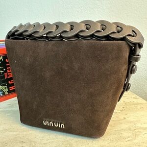 Brown Suede Men Bag with Chain Detail